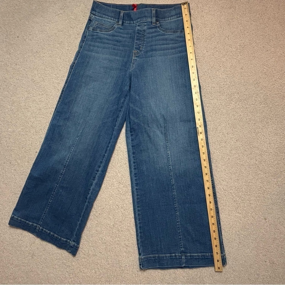 Spanx Pull On Seamed Front Wide Leg Jeans Vintage Indigo Petite Large - Picture 13 of 17